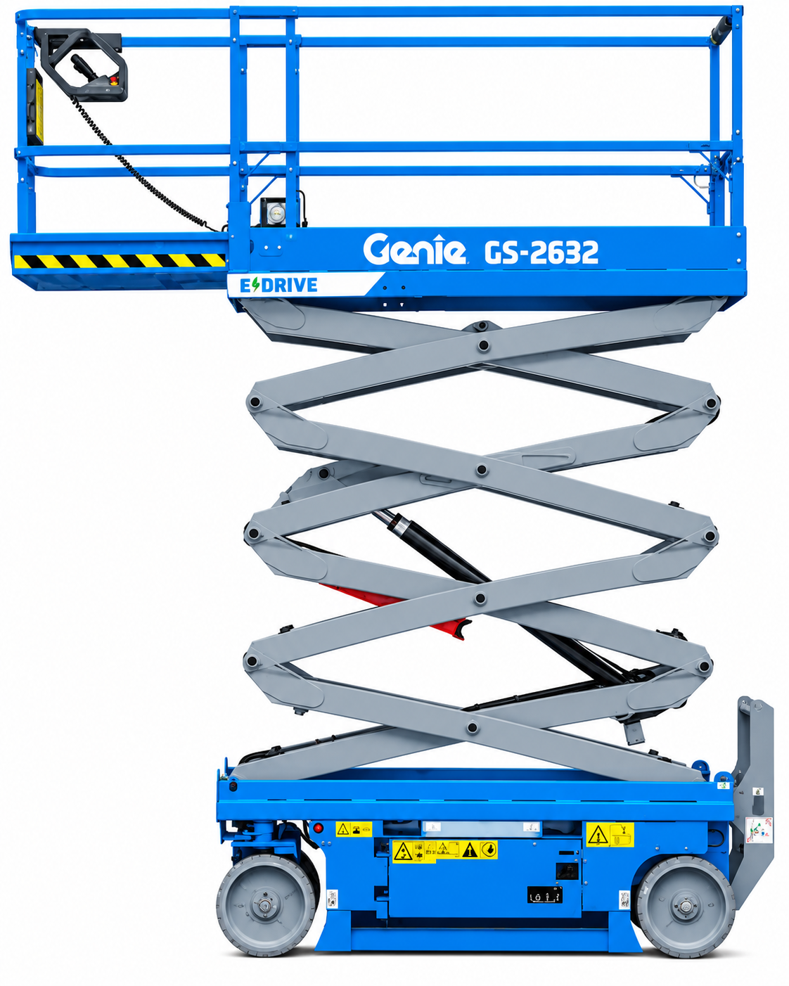Vista lateral da plataforma tesoura Genie GS-2632 elevada